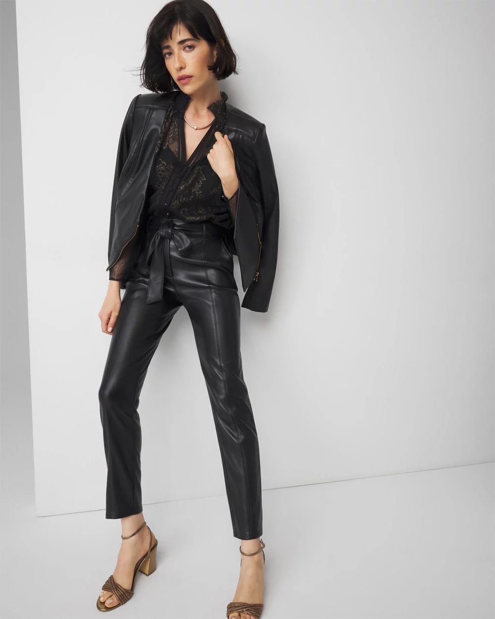 パンツ ROTATE FAUX LEATHER WIDE LEG PANTS Rotie high-rise faux leather pants in black - Rotate | Mytheresa